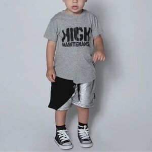 🖤Nununu Baby Black & Silver Colorblock Shorts 12–18M